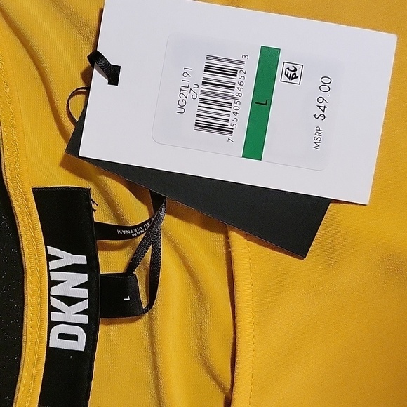 DKNY Banana Yellow PolySpandex Top with Ruched Sides and Sleeves - Size L - Picture 6 of 7